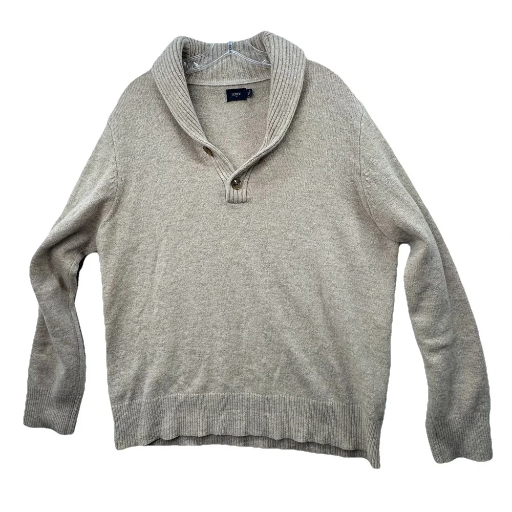 J. Crew Sweater Mens Large 100% Lambs Wool Shawl Collar Fisherman Preppy Neutral